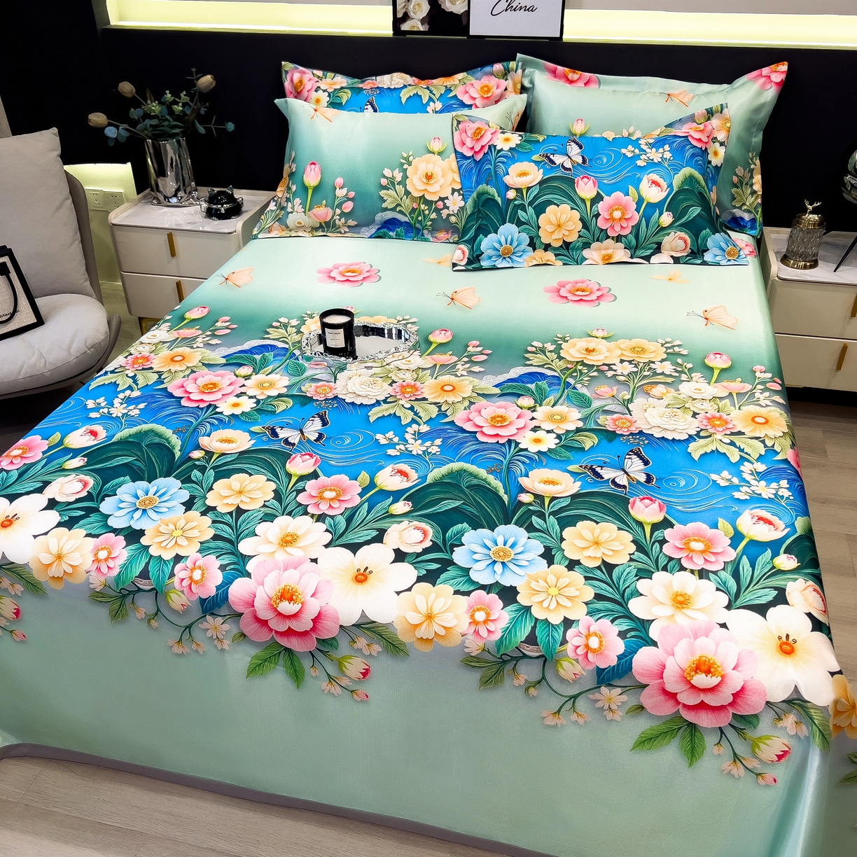 91家纺网 家纺一手货源 找家纺 许林 2026新款冰丝凉席床单款凉席三件套 森蔓