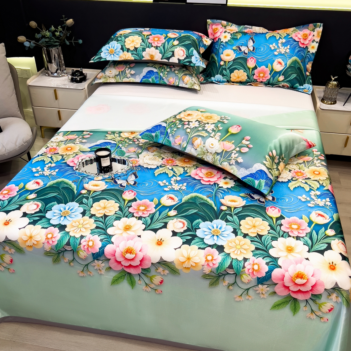 91家纺网 家纺一手货源 找家纺 许林 2026新款冰丝凉席床单款凉席三件套 森蔓