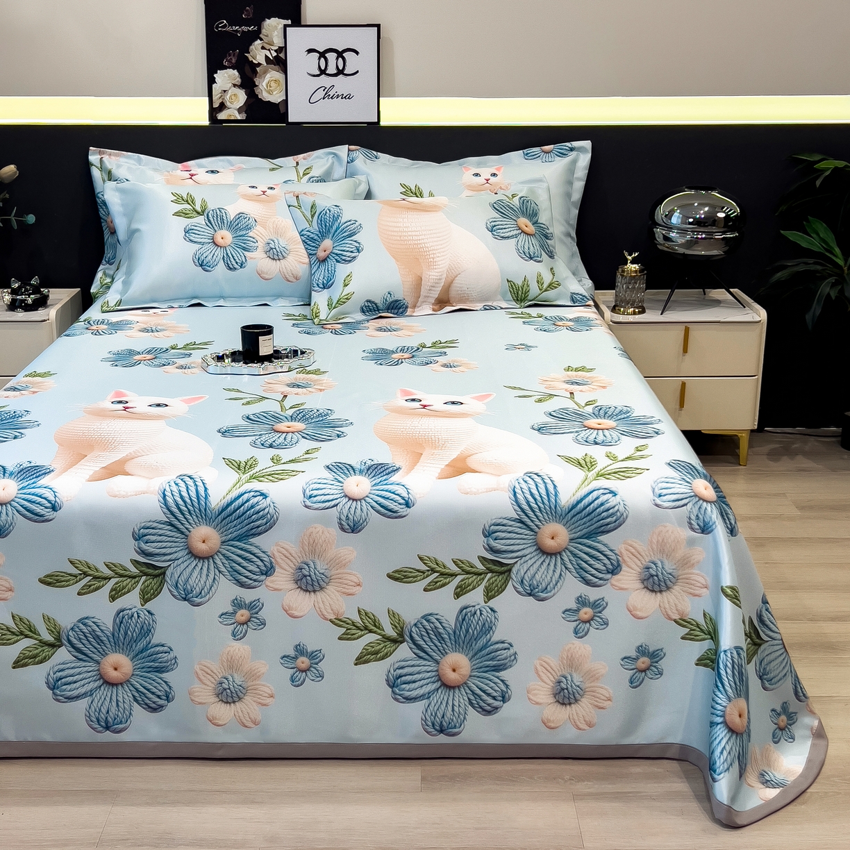 91家纺网 家纺一手货源 找家纺 许林 2026新款冰丝凉席床单款凉席三件套 拾光者