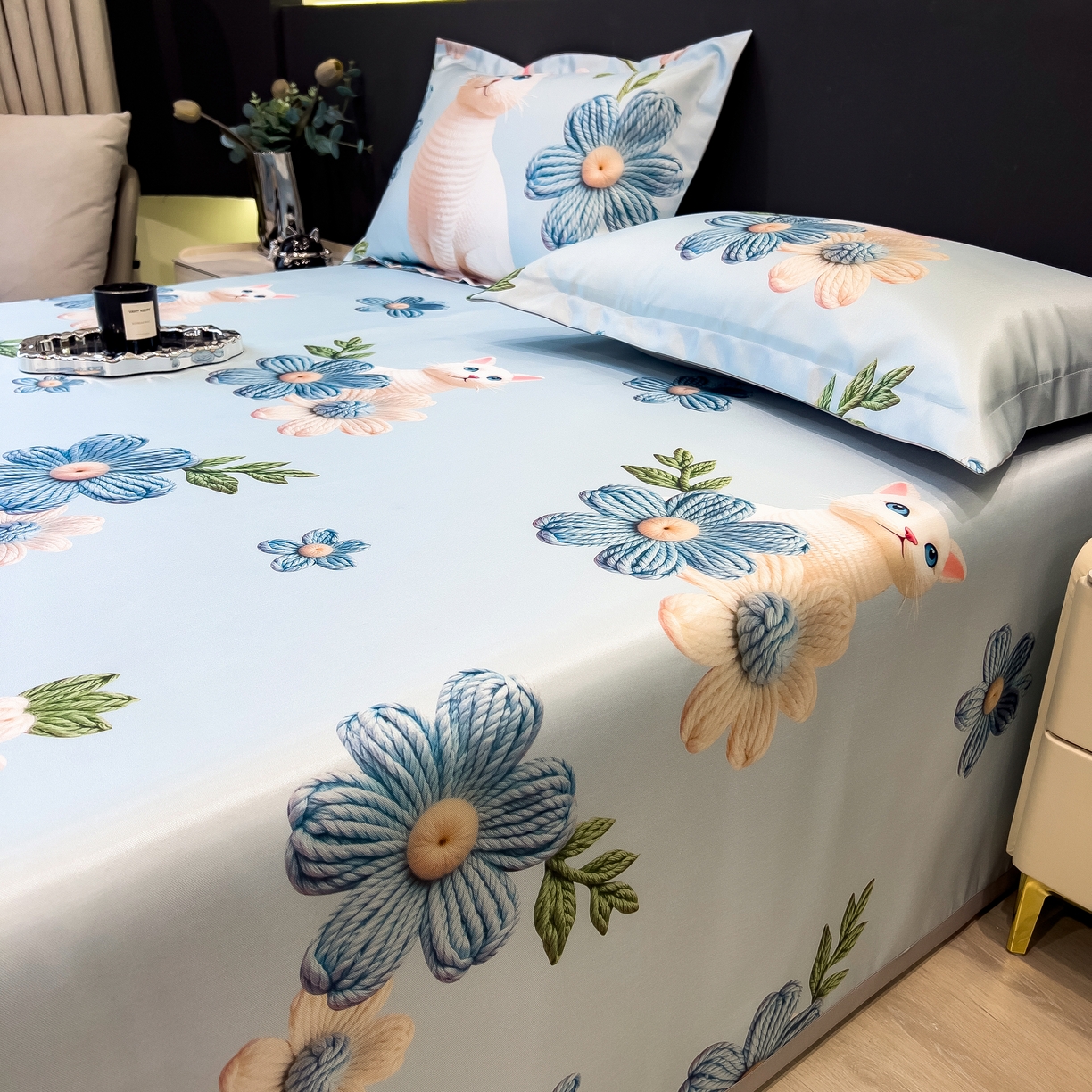 91家纺网 家纺一手货源 找家纺 许林 2026新款冰丝凉席床单款凉席三件套 拾光者