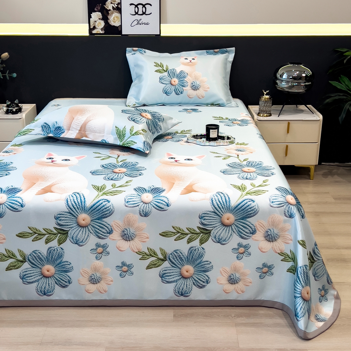 91家纺网 家纺一手货源 找家纺 许林 2026新款冰丝凉席床单款凉席三件套 拾光者