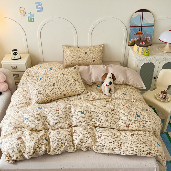 金丝鸟家纺 2026新款全棉纯棉斜纹特价款四件套 奶霜犬影