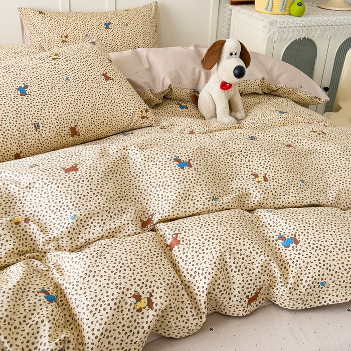 91家纺网 家纺一手货源 找家纺 金丝鸟家纺 2026新款全棉纯棉斜纹特价款四件套 奶霜犬影