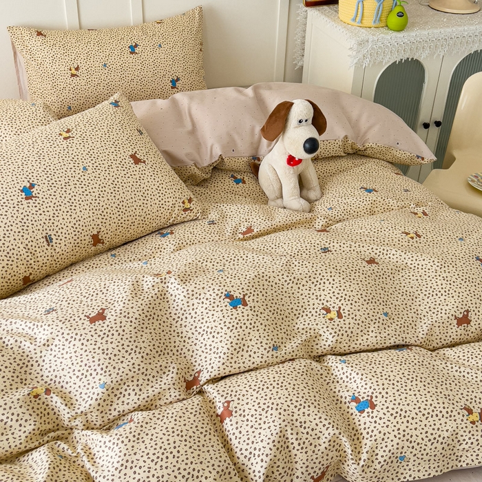 91家纺网 家纺一手货源 找家纺 金丝鸟家纺 2026新款全棉纯棉斜纹特价款四件套 奶霜犬影