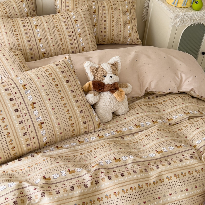 91家纺网 家纺一手货源 找家纺 金丝鸟家纺 2026新款全棉纯棉斜纹特价款四件套 南瓜小柴