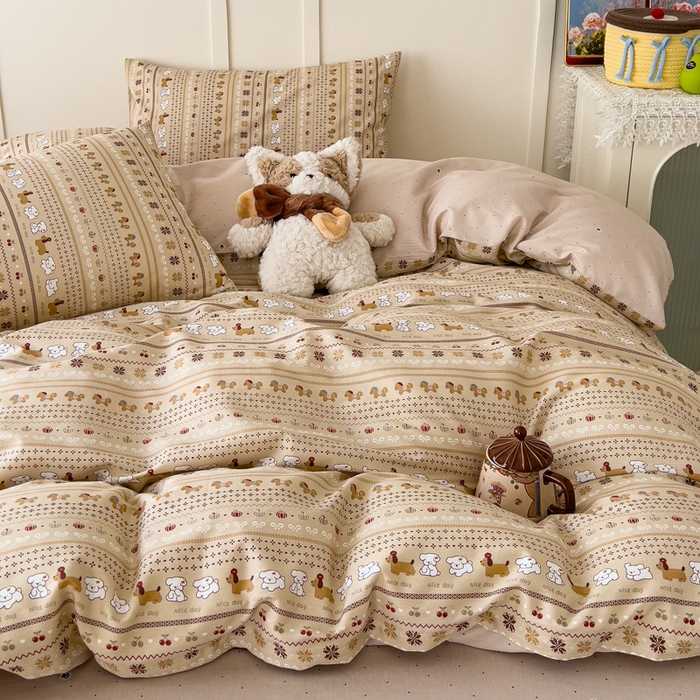 91家纺网 家纺一手货源 找家纺 金丝鸟家纺 2026新款全棉纯棉斜纹特价款四件套 南瓜小柴