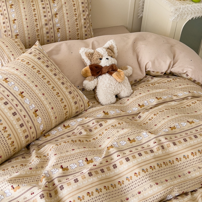 91家纺网 家纺一手货源 找家纺 金丝鸟家纺 2026新款全棉纯棉斜纹特价款四件套 南瓜小柴