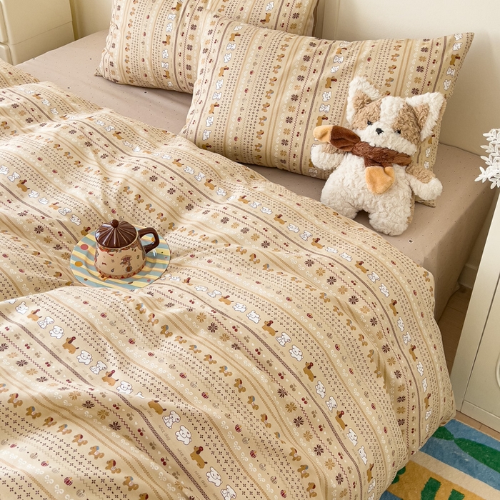 91家纺网 家纺一手货源 找家纺 金丝鸟家纺 2026新款全棉纯棉斜纹特价款四件套 南瓜小柴