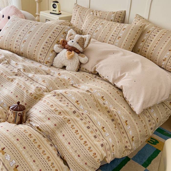 91家纺网 家纺一手货源 找家纺 金丝鸟家纺 2026新款全棉纯棉斜纹特价款四件套 南瓜小柴