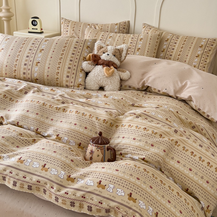 91家纺网 家纺一手货源 找家纺 金丝鸟家纺 2026新款全棉纯棉斜纹特价款四件套 南瓜小柴