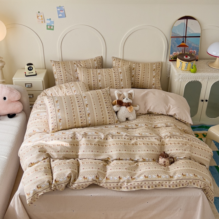 91家纺网 家纺一手货源 找家纺 金丝鸟家纺 2026新款全棉纯棉斜纹特价款四件套 南瓜小柴