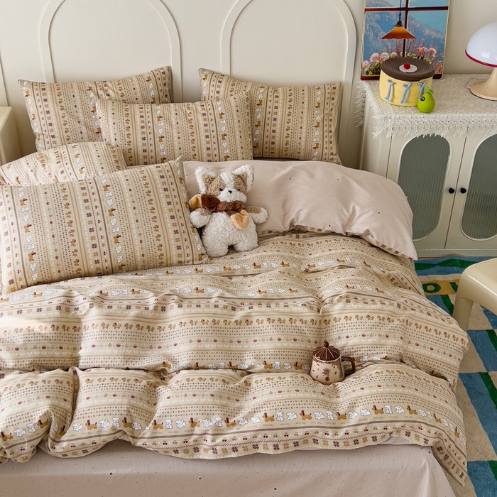 91家纺网 家纺一手货源 找家纺 金丝鸟家纺 2026新款全棉纯棉斜纹特价款四件套 南瓜小柴