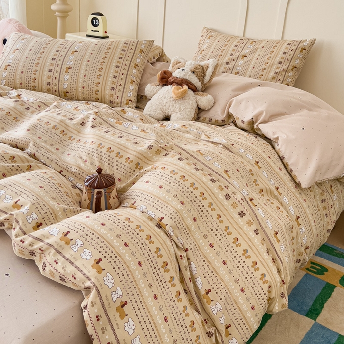 91家纺网 家纺一手货源 找家纺 金丝鸟家纺 2026新款全棉纯棉斜纹特价款四件套 南瓜小柴