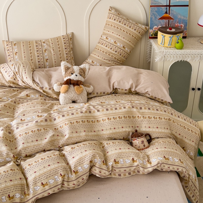 91家纺网 家纺一手货源 找家纺 金丝鸟家纺 2026新款全棉纯棉斜纹特价款四件套 南瓜小柴