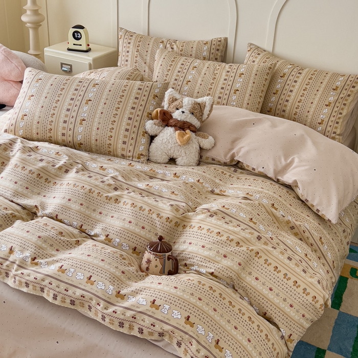 91家纺网 家纺一手货源 找家纺 金丝鸟家纺 2026新款全棉纯棉斜纹特价款四件套 南瓜小柴