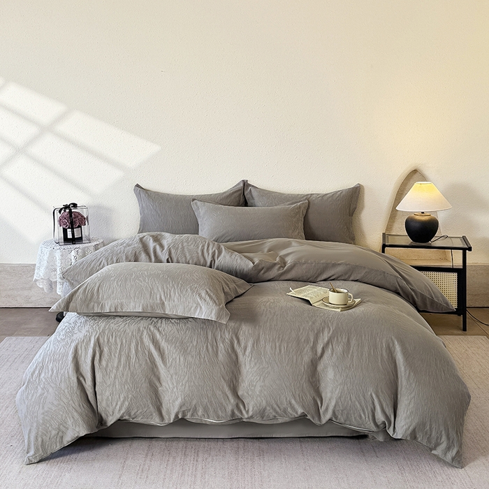 宜家坊 2026新款全棉60S长绒棉立体厚织提花四件套及单品 克拉拉-太空灰