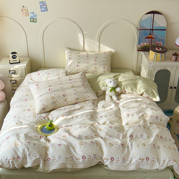 金丝鸟家纺 2026新款全棉纯棉斜纹特价款四件套 欧包小奶兔