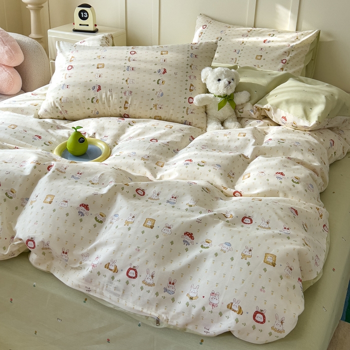 91家纺网 家纺一手货源 找家纺 金丝鸟家纺 2026新款全棉纯棉斜纹特价款四件套 欧包小奶兔