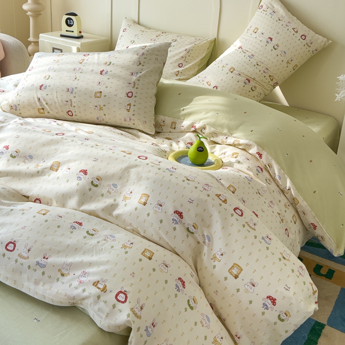 91家纺网 家纺一手货源 找家纺 金丝鸟家纺 2026新款全棉纯棉斜纹特价款四件套 欧包小奶兔