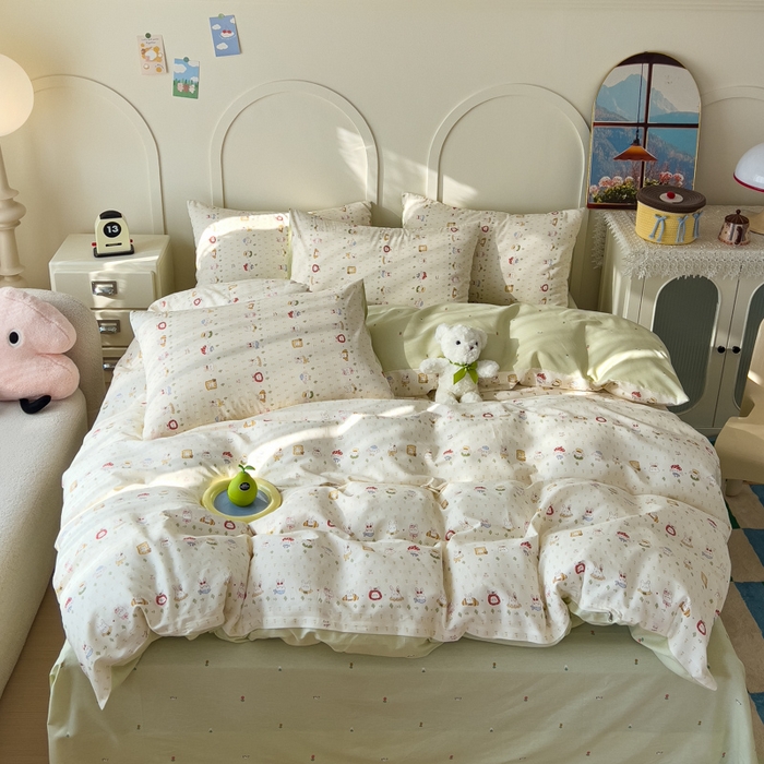 91家纺网 家纺一手货源 找家纺 金丝鸟家纺 2026新款全棉纯棉斜纹特价款四件套 欧包小奶兔