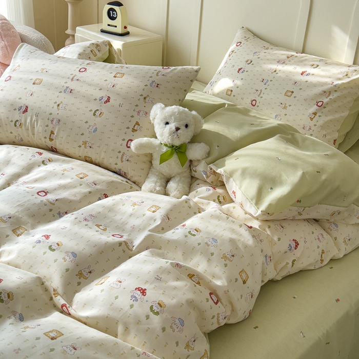 91家纺网 家纺一手货源 找家纺 金丝鸟家纺 2026新款全棉纯棉斜纹特价款四件套 欧包小奶兔