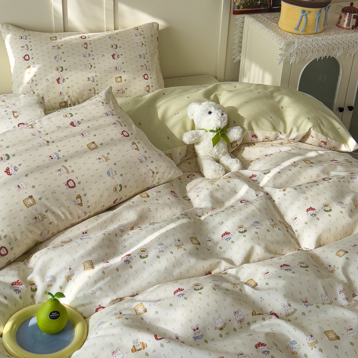 91家纺网 家纺一手货源 找家纺 金丝鸟家纺 2026新款全棉纯棉斜纹特价款四件套 欧包小奶兔