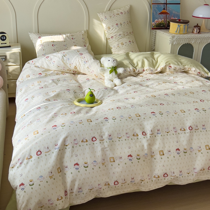 91家纺网 家纺一手货源 找家纺 金丝鸟家纺 2026新款全棉纯棉斜纹特价款四件套 欧包小奶兔