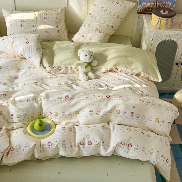 91家纺网 家纺一手货源 找家纺 金丝鸟家纺 2026新款全棉纯棉斜纹特价款四件套 欧包小奶兔