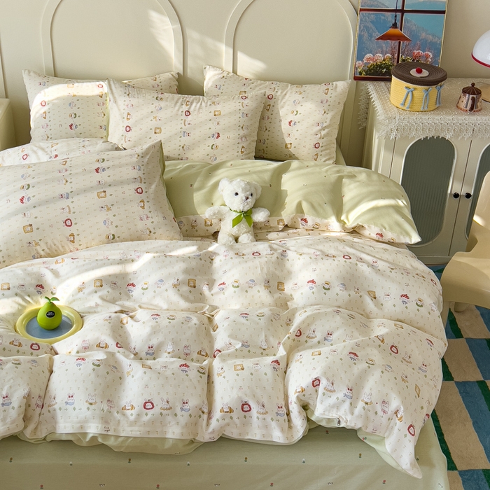 91家纺网 家纺一手货源 找家纺 金丝鸟家纺 2026新款全棉纯棉斜纹特价款四件套 欧包小奶兔