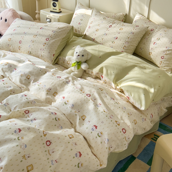 91家纺网 家纺一手货源 找家纺 金丝鸟家纺 2026新款全棉纯棉斜纹特价款四件套 欧包小奶兔