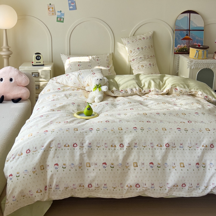 91家纺网 家纺一手货源 找家纺 金丝鸟家纺 2026新款全棉纯棉斜纹特价款四件套 欧包小奶兔