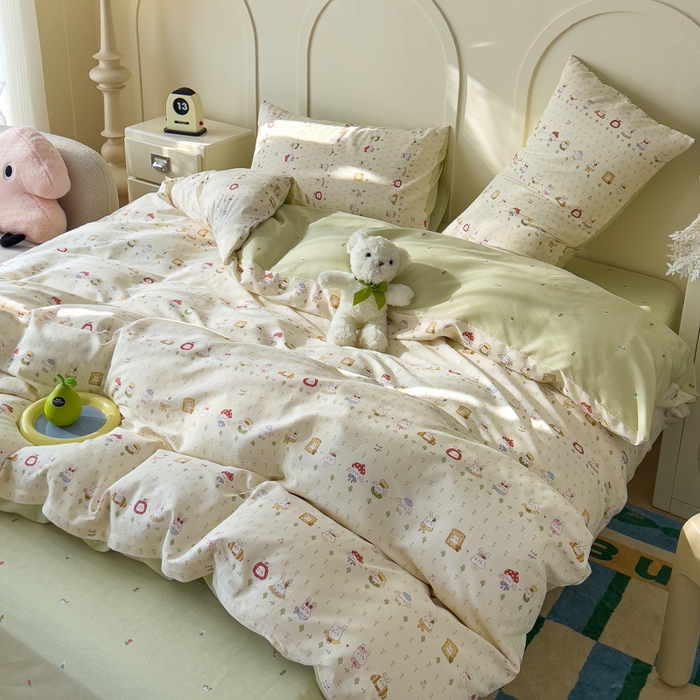 91家纺网 家纺一手货源 找家纺 金丝鸟家纺 2026新款全棉纯棉斜纹特价款四件套 欧包小奶兔