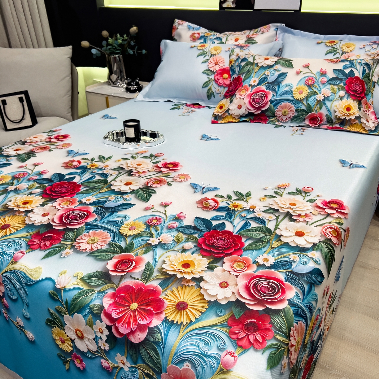 91家纺网 家纺一手货源 找家纺 许林 2026新款冰丝凉席床单款凉席三件套 晚棠