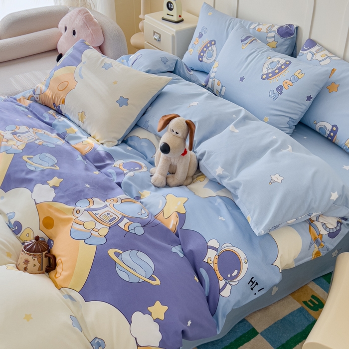 91家纺网 家纺一手货源 找家纺 金丝鸟家纺 2026新款全棉纯棉斜纹特价款四件套 太空梦乐园