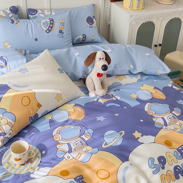 91家纺网 家纺一手货源 找家纺 金丝鸟家纺 2026新款全棉纯棉斜纹特价款四件套 太空梦乐园