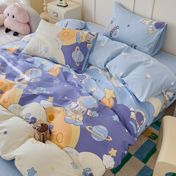 91家纺网 家纺一手货源 找家纺 金丝鸟家纺 2026新款全棉纯棉斜纹特价款四件套 太空梦乐园