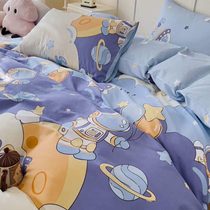 91家纺网 家纺一手货源 找家纺 金丝鸟家纺 2026新款全棉纯棉斜纹特价款四件套 太空梦乐园