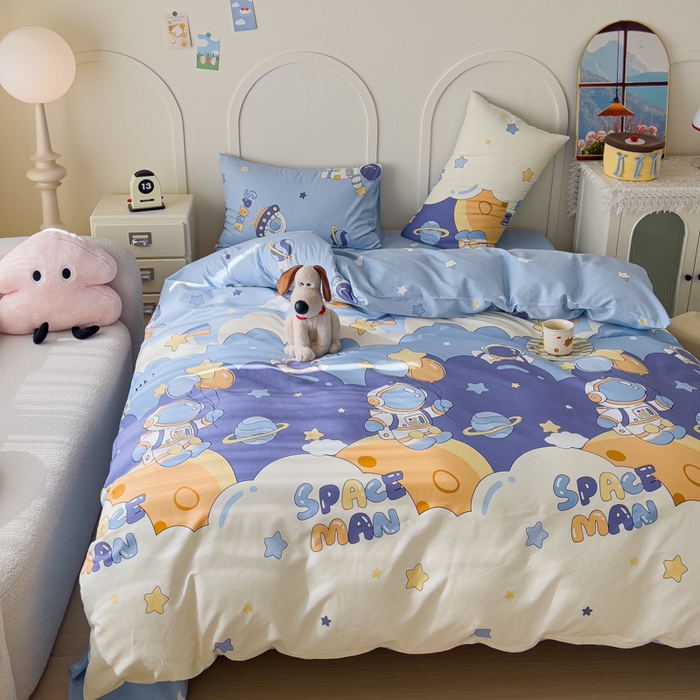 91家纺网 家纺一手货源 找家纺 金丝鸟家纺 2026新款全棉纯棉斜纹特价款四件套 太空梦乐园