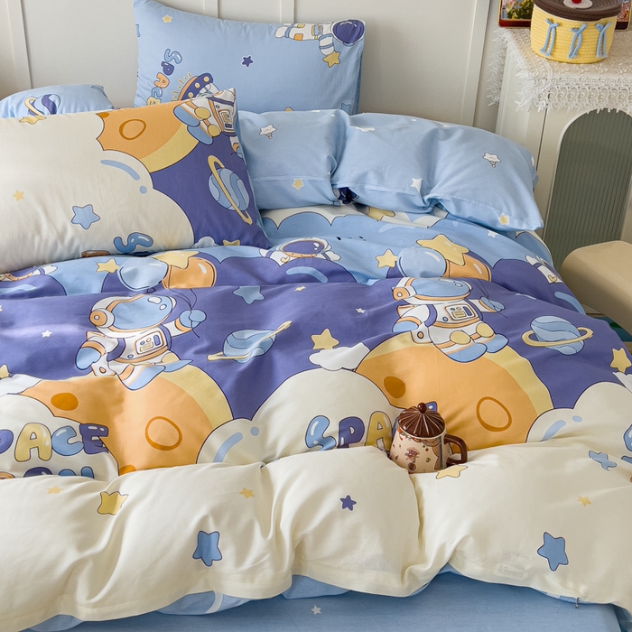 91家纺网 家纺一手货源 找家纺 金丝鸟家纺 2026新款全棉纯棉斜纹特价款四件套 太空梦乐园