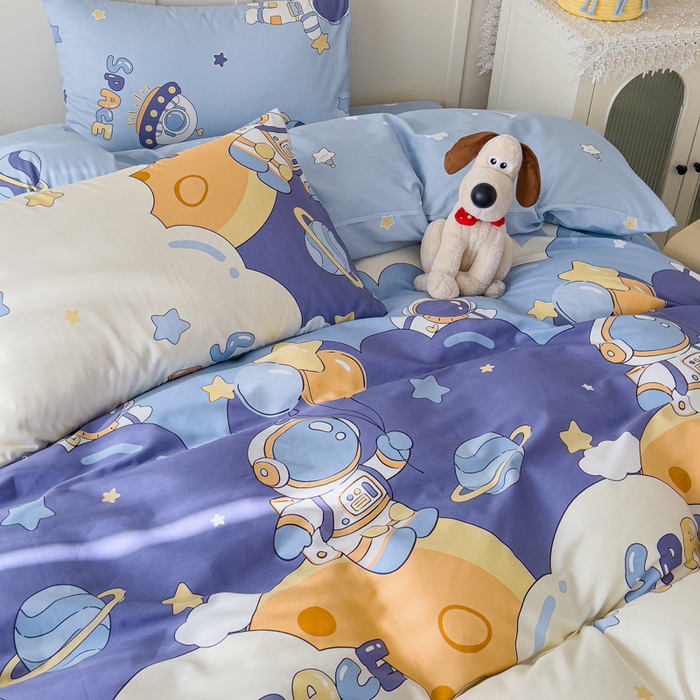 91家纺网 家纺一手货源 找家纺 金丝鸟家纺 2026新款全棉纯棉斜纹特价款四件套 太空梦乐园