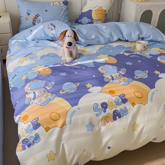 91家纺网 家纺一手货源 找家纺 金丝鸟家纺 2026新款全棉纯棉斜纹特价款四件套 太空梦乐园