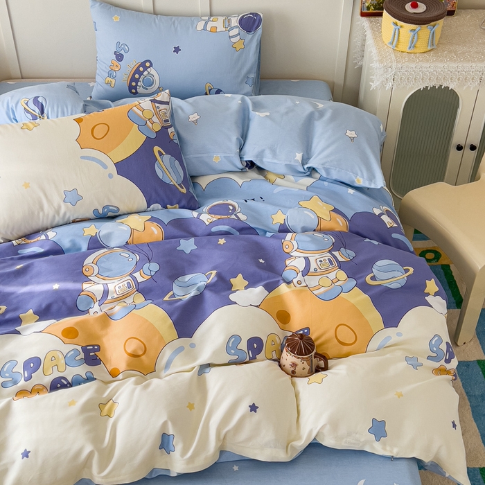 91家纺网 家纺一手货源 找家纺 金丝鸟家纺 2026新款全棉纯棉斜纹特价款四件套 太空梦乐园