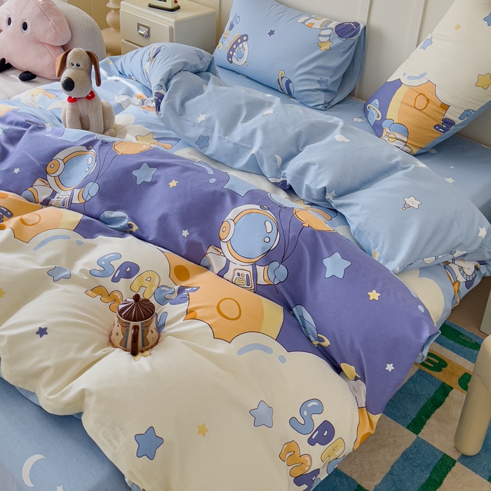 91家纺网 家纺一手货源 找家纺 金丝鸟家纺 2026新款全棉纯棉斜纹特价款四件套 太空梦乐园