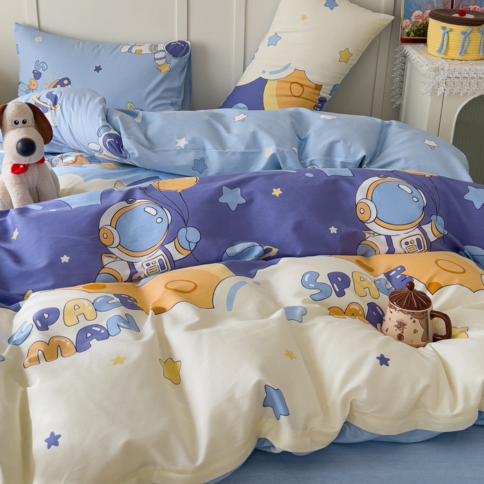 91家纺网 家纺一手货源 找家纺 金丝鸟家纺 2026新款全棉纯棉斜纹特价款四件套 太空梦乐园