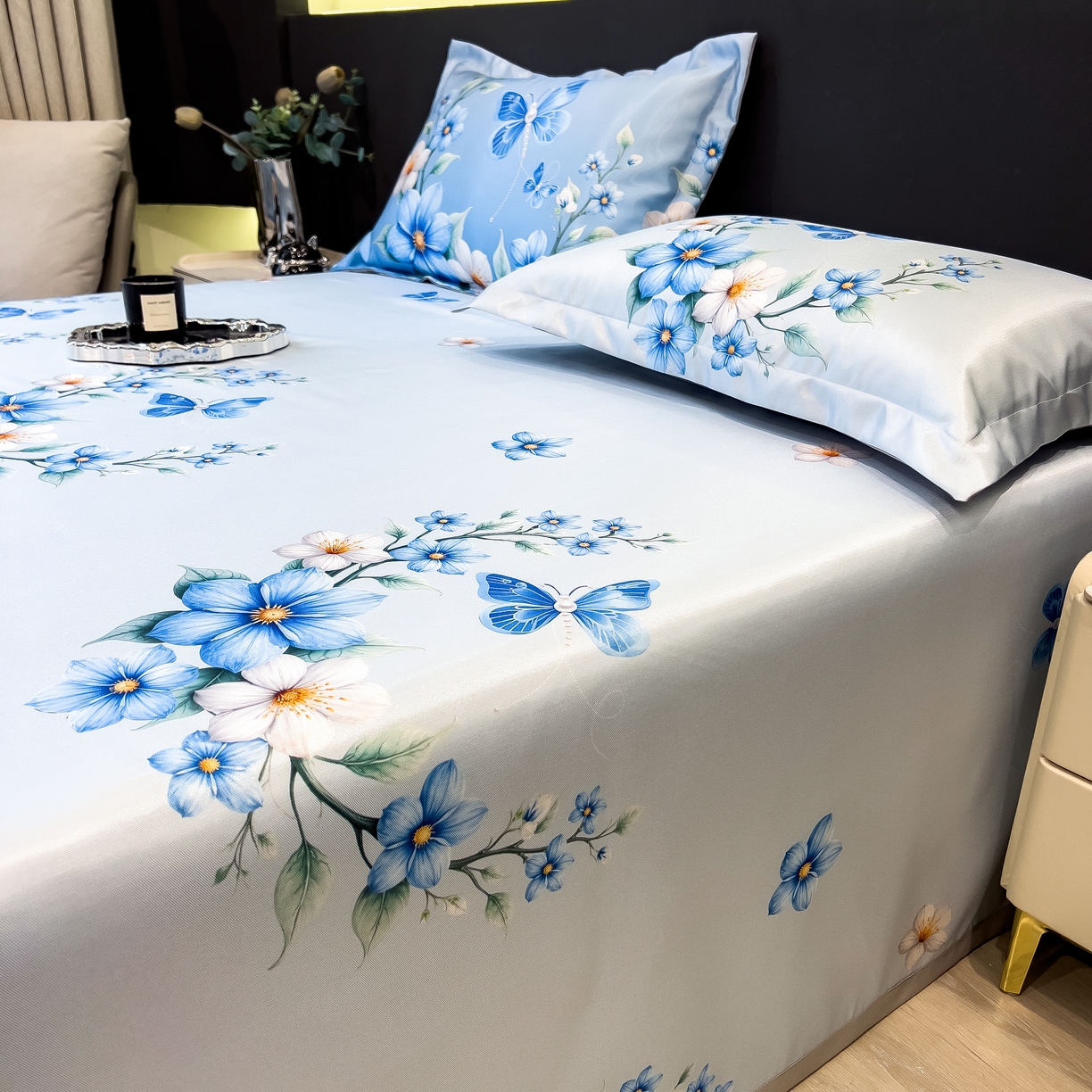 91家纺网 家纺一手货源 找家纺 许林 2026新款冰丝凉席床单款凉席三件套 夏末