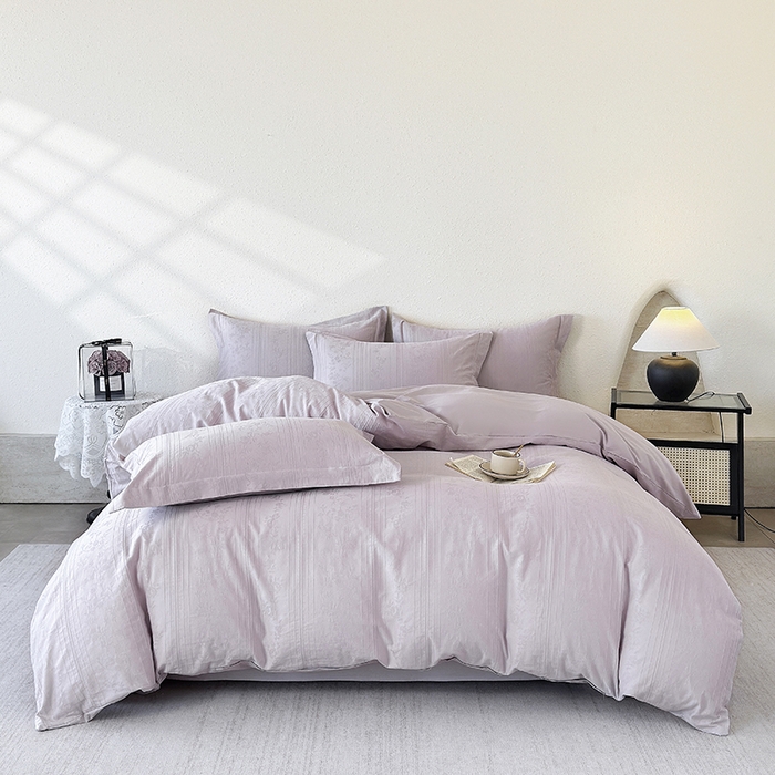 宜家坊 2026新款全棉60S长绒棉立体厚织提花四件套及单品 沁香-淡雅紫