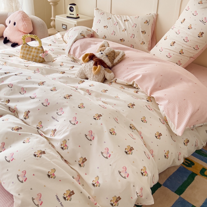 91家纺网 家纺一手货源 找家纺 金丝鸟家纺 2026新款全棉纯棉斜纹特价款四件套 跳跳马