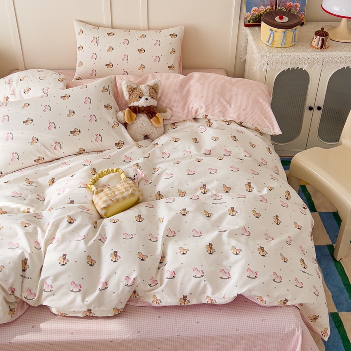 91家纺网 家纺一手货源 找家纺 金丝鸟家纺 2026新款全棉纯棉斜纹特价款四件套 跳跳马