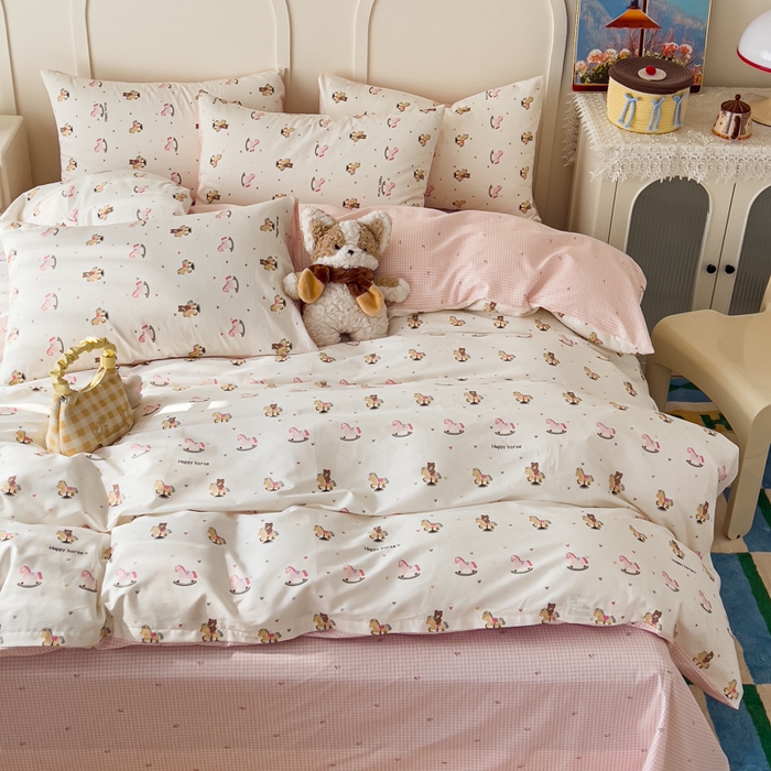 91家纺网 家纺一手货源 找家纺 金丝鸟家纺 2026新款全棉纯棉斜纹特价款四件套 跳跳马