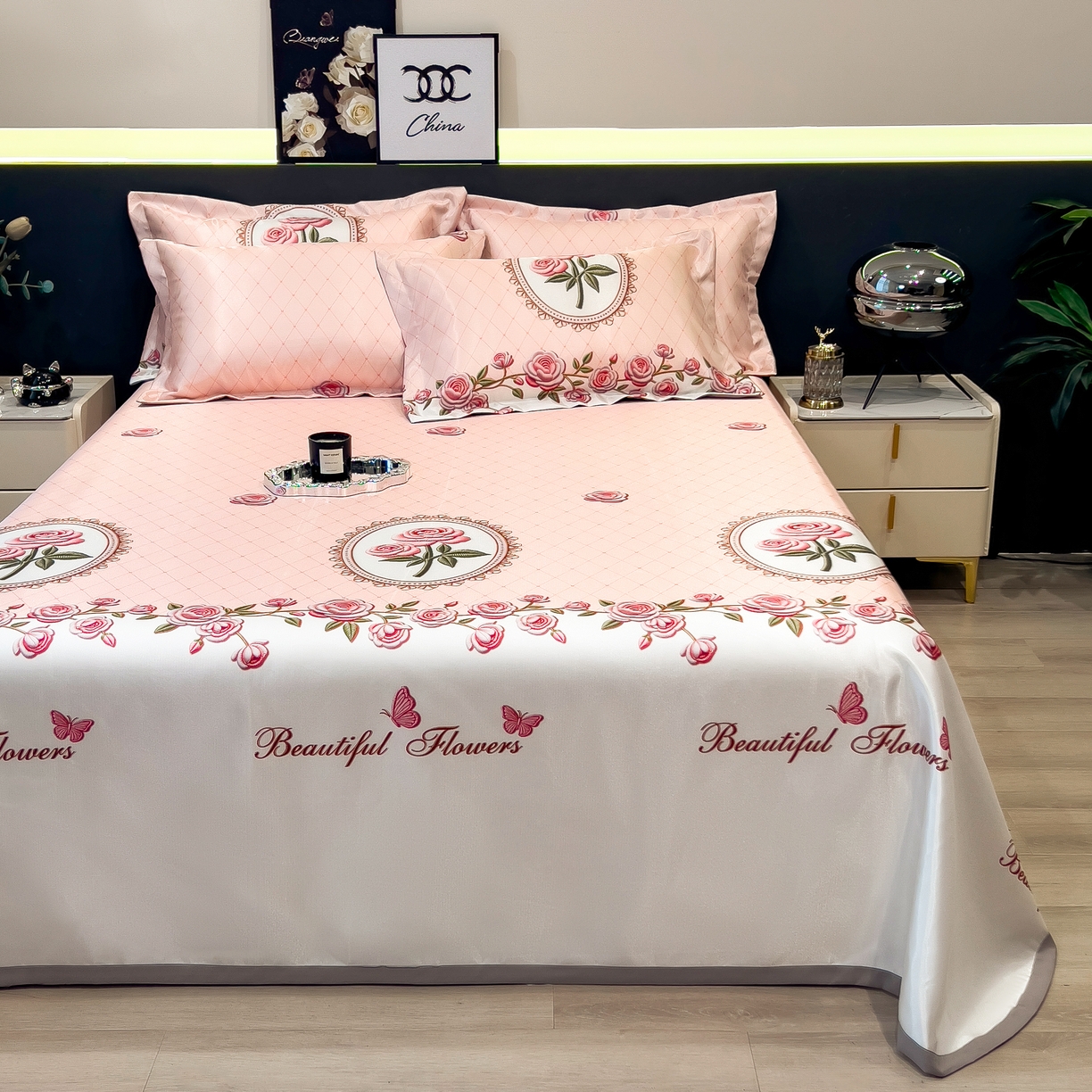 91家纺网 家纺一手货源 找家纺 许林 2026新款冰丝凉席床单款凉席三件套 野莓